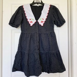 Polka Dot Mini Dress with Embroidered Collar
